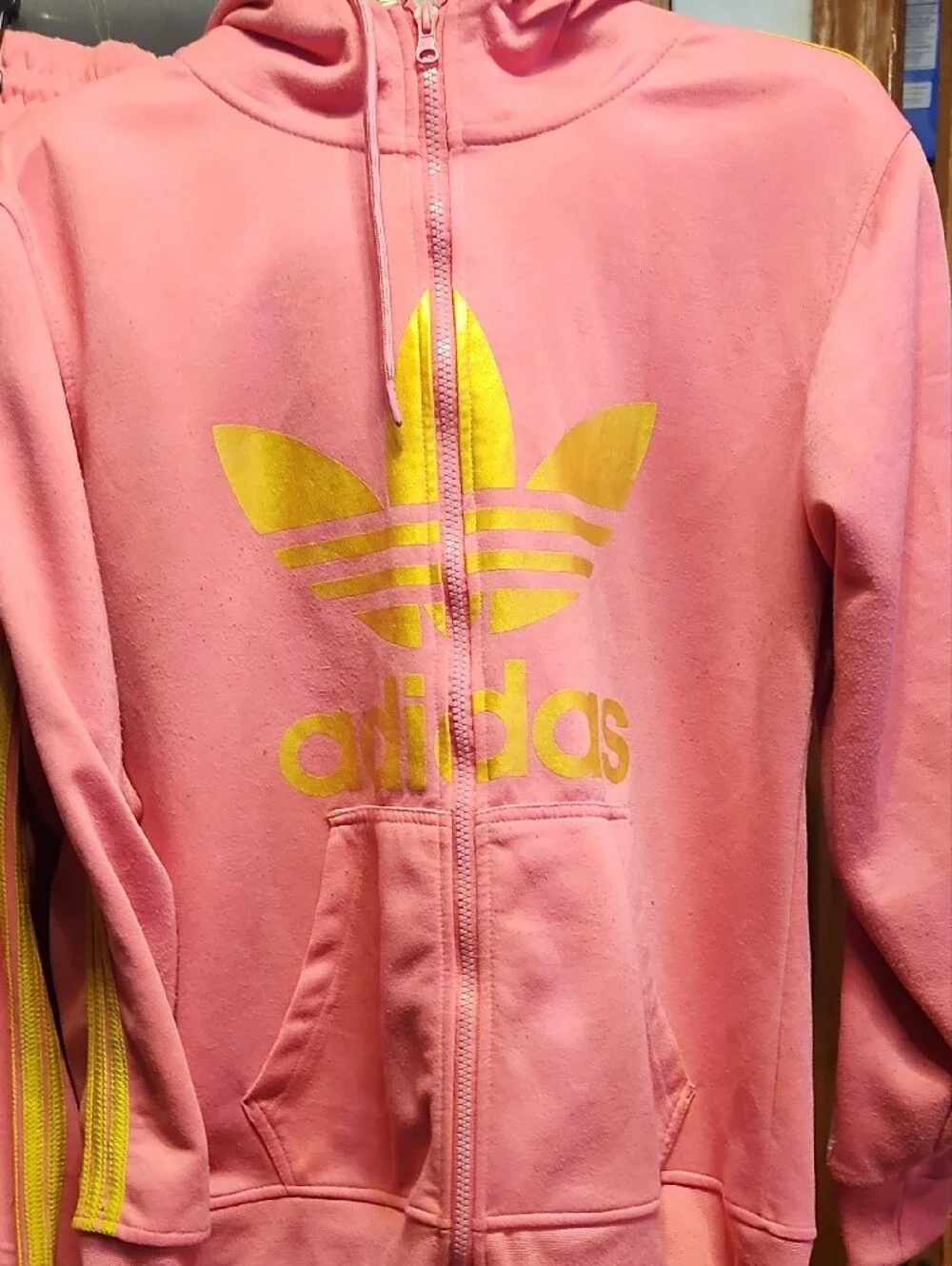adidas Pink Hoodie & Joggers Set with Yellow Logo
